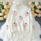 Cream knit sweater with 3D strawberry appliques - View 7 | TEVQA