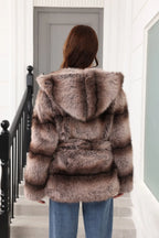 Faux fur coat with hood - View 8 | TEVQA