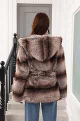 Faux fur coat with hood - View 8 | TEVQA