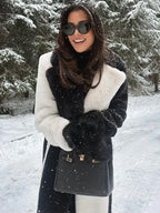 Avant-Garde Black and White Vertical Stripe Faux Fur Maxi Coat - View 6 | TEVQA