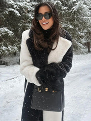 Avant-Garde Black and White Vertical Stripe Faux Fur Maxi Coat - View 6 | TEVQA