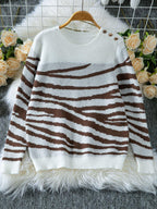 Zebra Print Crew Neck Sweater - View 7 | TEVQA