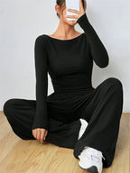 Women's Boat Neck Wide Leg Two-Piece Set - View 11 | TEVQA