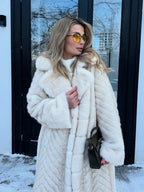 Elegant chevron textured faux fur maxi coat - View 8 | TEVQA