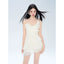 Asymmetric ruffle lace-up swimsuit apricot - View 6 | TEVQA