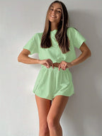 White Hollow Out Eyelet Lounge Set - TEVQA