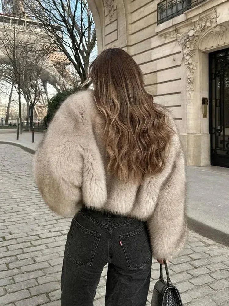 Shaggy faux fur cropped jacket - View 7 | TEVQA