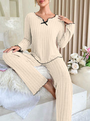 Coquette Contrast Trim Ribbed Pajama Set