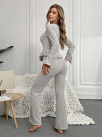 Ribbed Peplum Knit Lounge Set - View 17 | TEVQA
