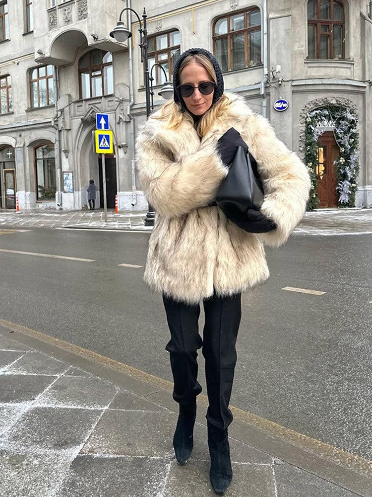 Cream tipped faux fur jacket - View 6 | TEVQA