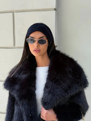 Cream Puff Oversized Lapel Faux Fur Jacket - TEVQA