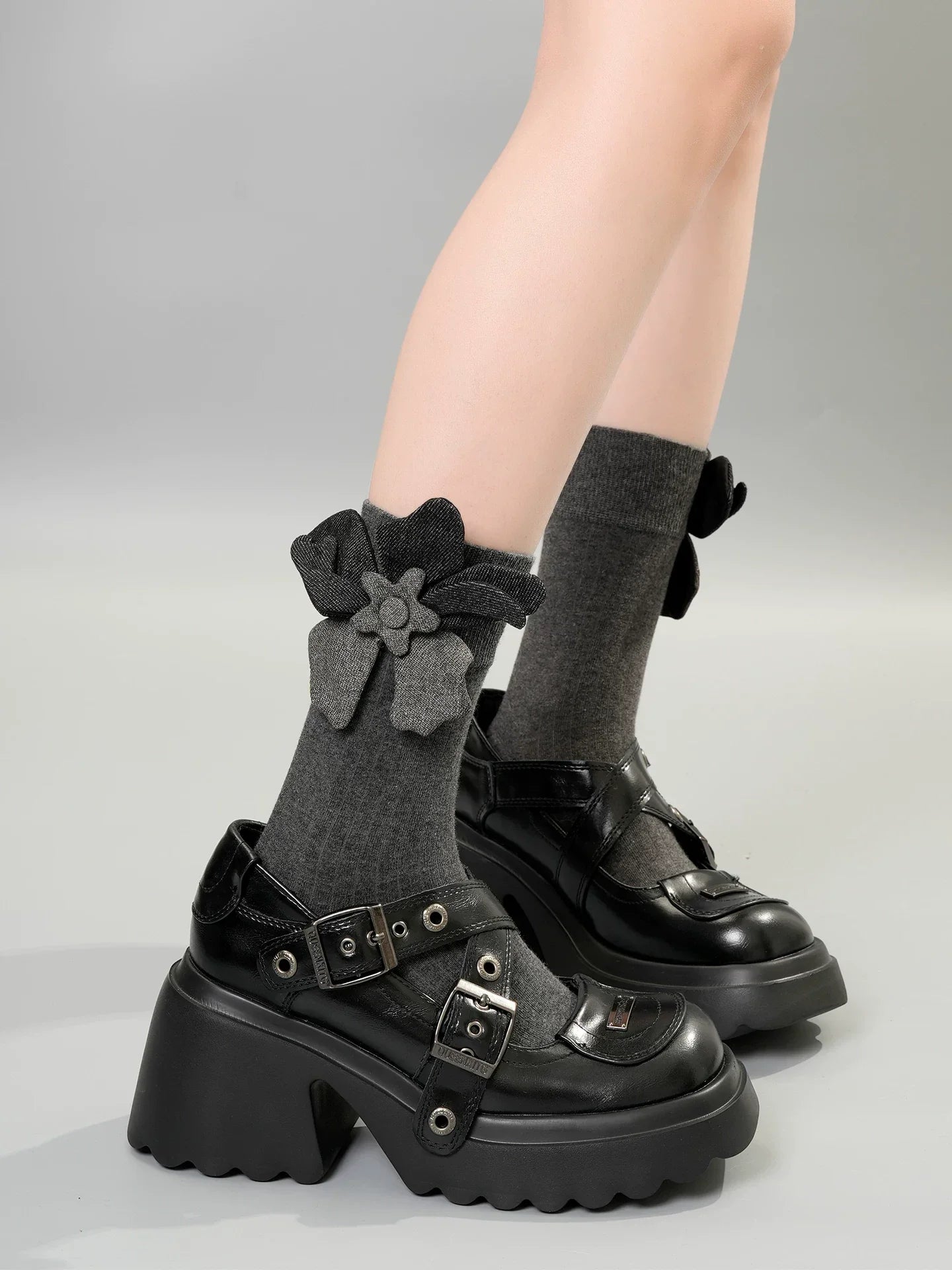 3D Shimmer Flower Black Socks Grunge Dark Coquette