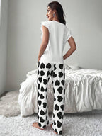 Heart print pajama set with ruffle sleeves - View 8 | TEVQA