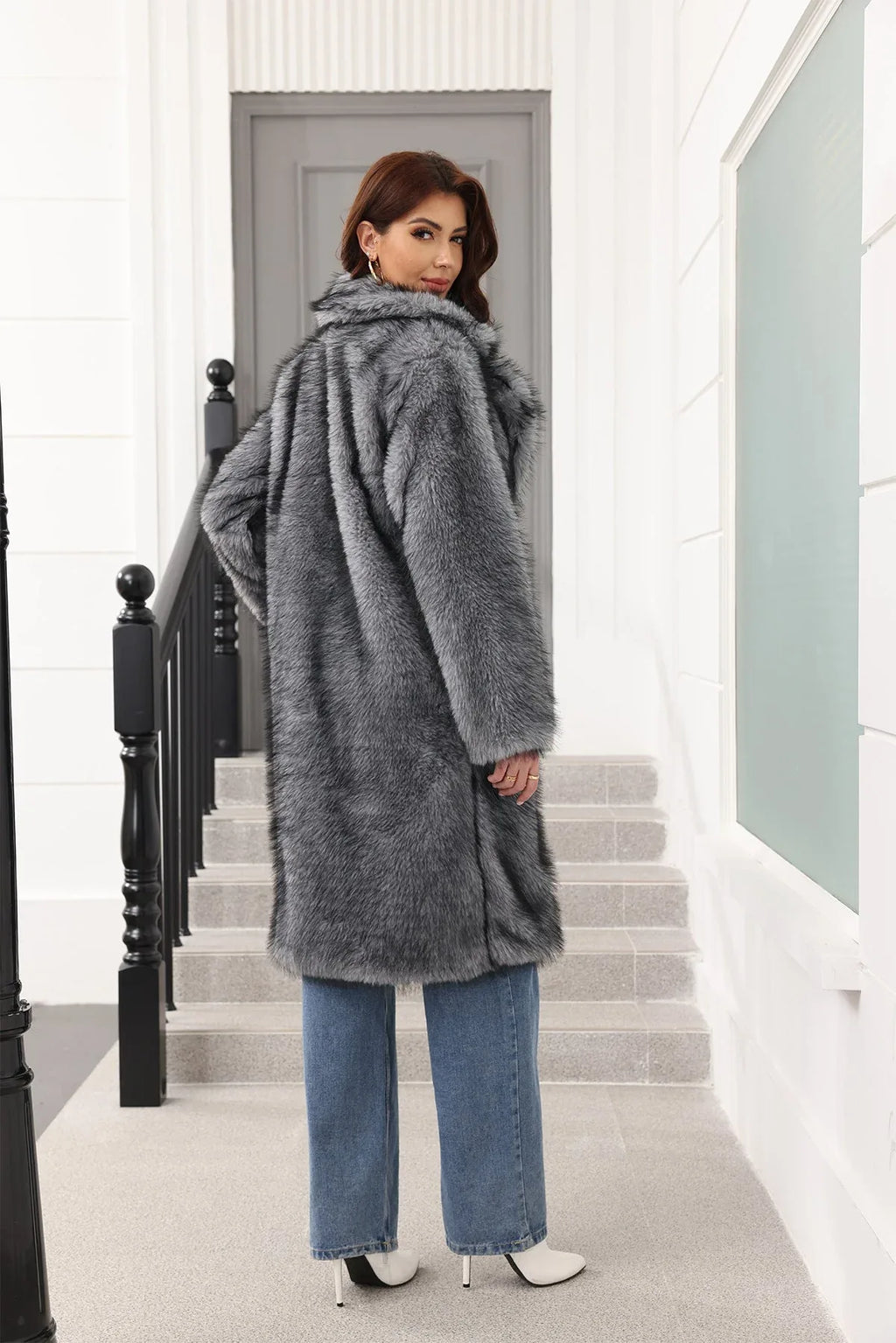 Long Faux Fur Lapel Coat - View 17 | TEVQA
