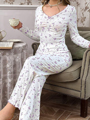 Coquette Ditsy Floral Ribbed Knit Pajama Set