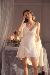 Jacquard Satin Cowl Neck Robe & Slip Dress Set