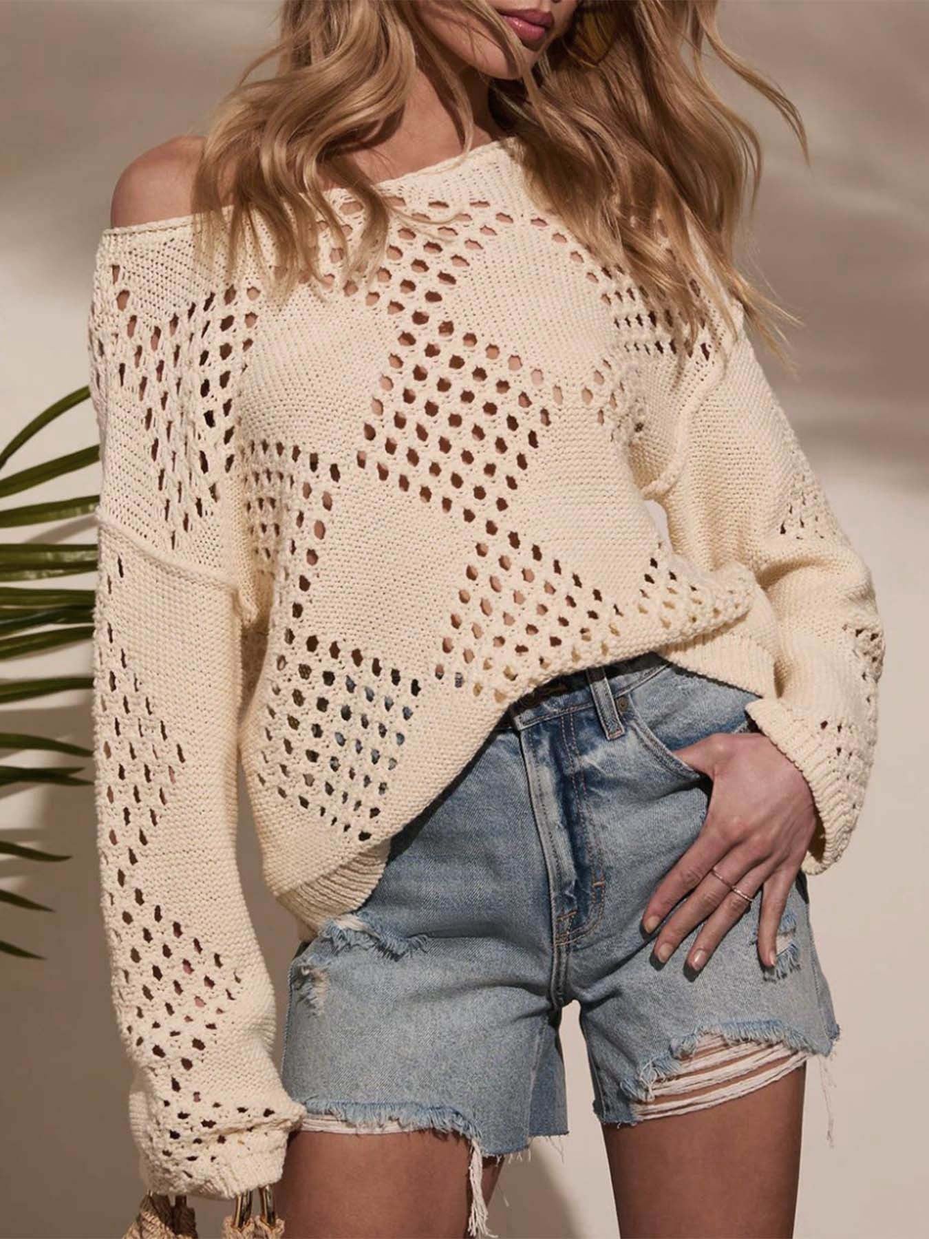 Boho Chic Hollow Out Crochet Knit Sweater