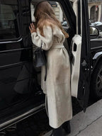 Majestic Cream Belted Faux Fur Long Coat - TEVQA