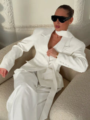 Sophisticated Scarf-Neck Tailored Blazer - TEVQA