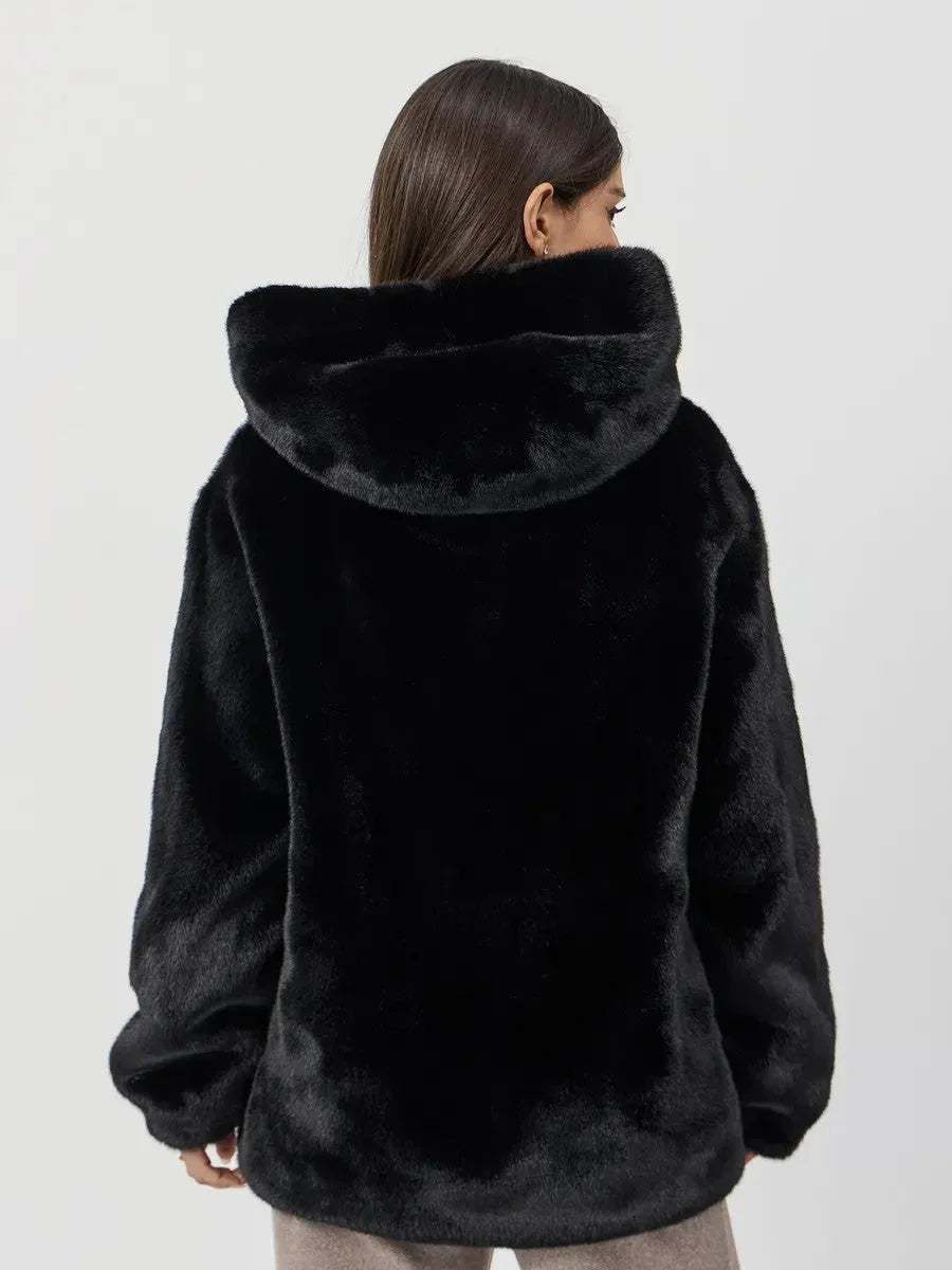 Midnight Velvet Faux Mink Zip-Up Coat - TEVQA