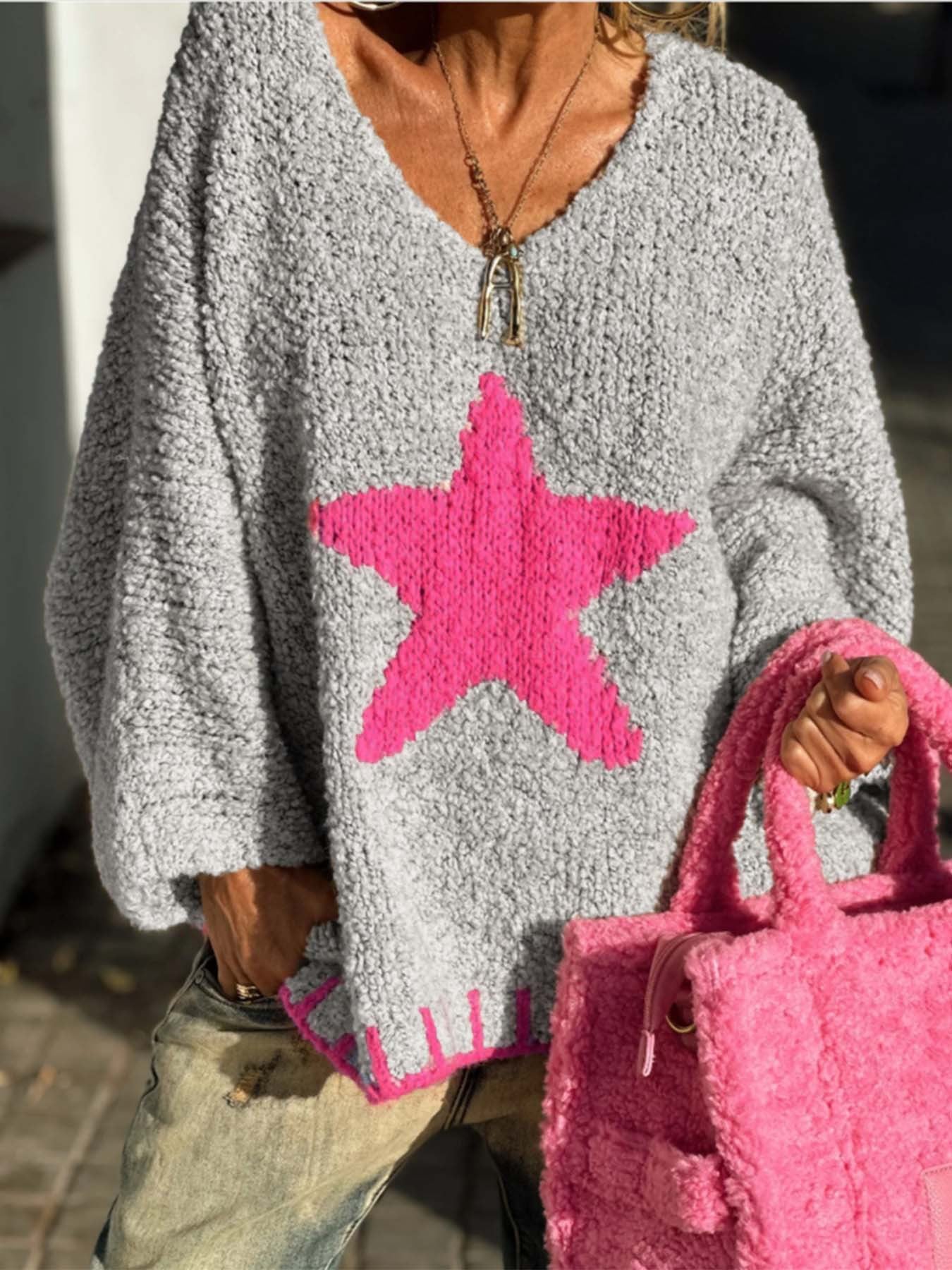 Cozy Boucle Star Knit Sweater