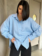 Effortless 100% Cotton Oversized Button Down Shirt - TEVQA