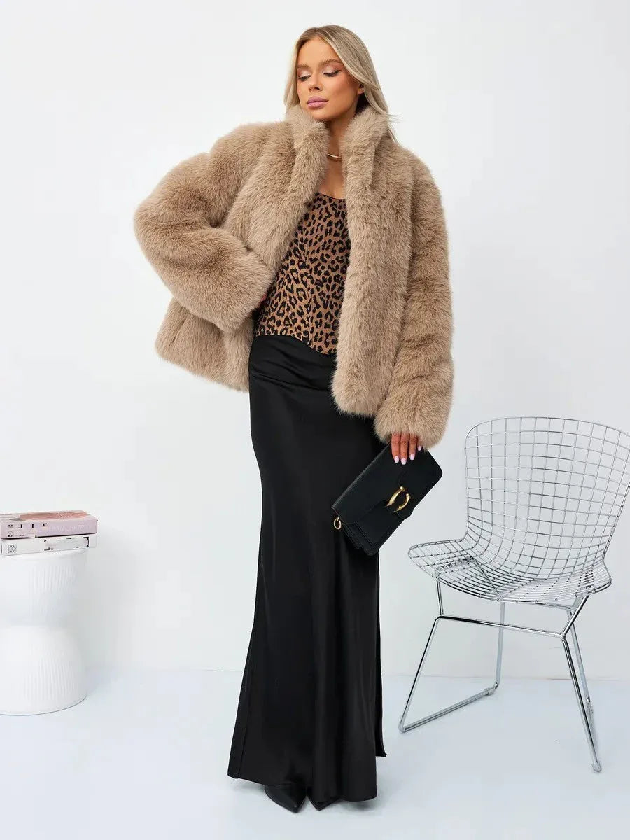 Champagne Cloud Faux Fox Fur Jacket - TEVQA