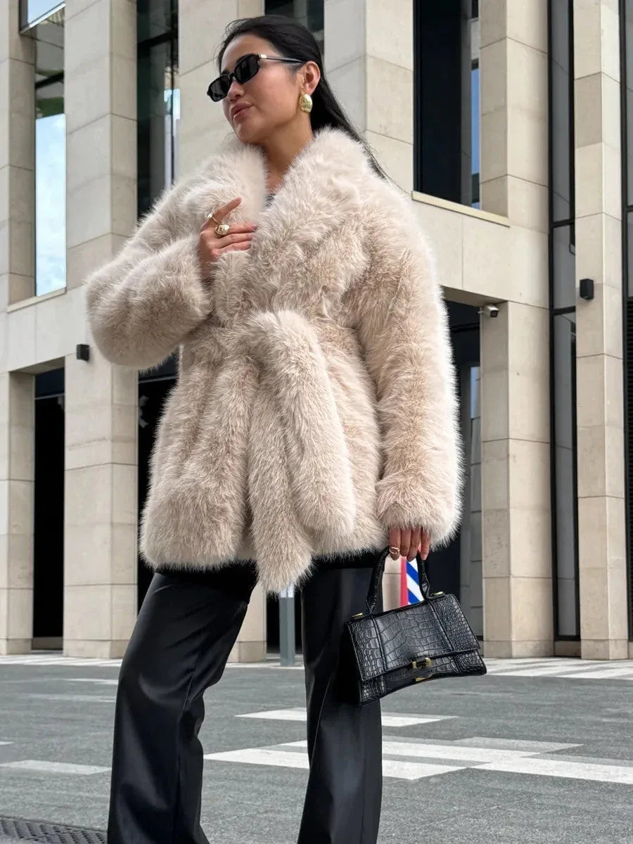 Vail Après-Ski Mid-Length Faux Fox Fur Coat - TEVQA