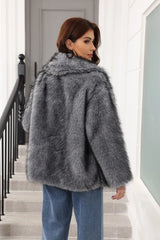 Luxe Grey Belted Faux Fur Coat - View 6 | TEVQA