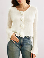 Romantic 3D Rosette Button Knit Cardigan