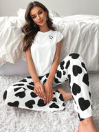 Heart print pajama set with ruffle sleeves - View 12 | TEVQA