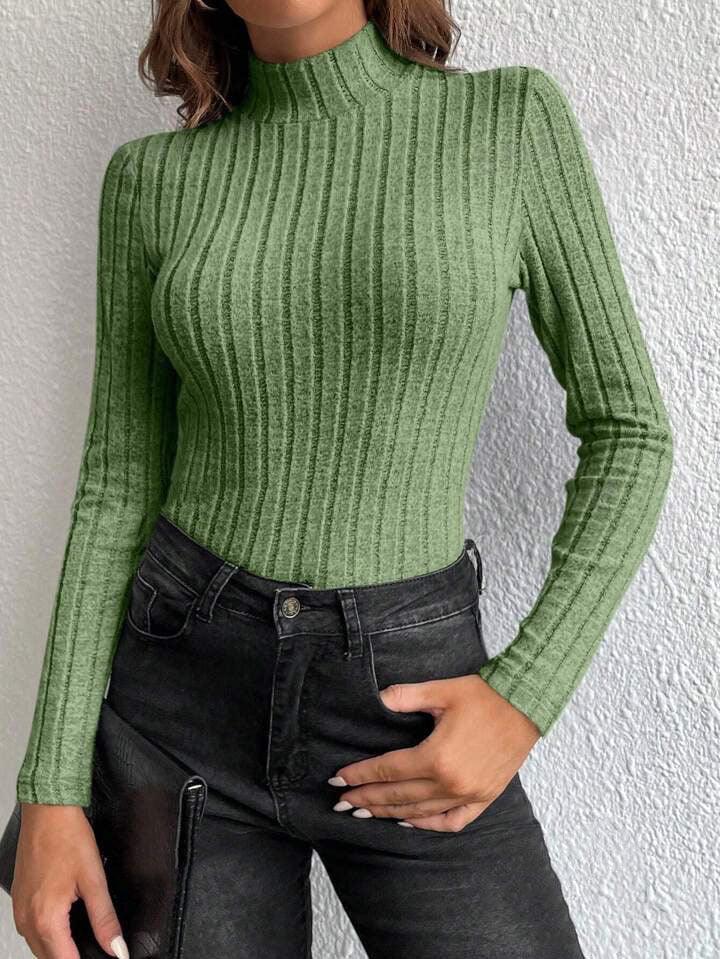 Slate Blue Ribbed Mock Neck Knit Top - View 10 | TEVQA