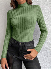 Slate Blue Ribbed Mock Neck Knit Top - View 10 | TEVQA