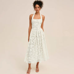 White lace halter midi dress