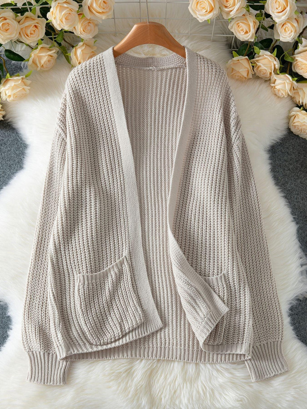 Chunky Knit Open Front Cardigan - View 6 | TEVQA