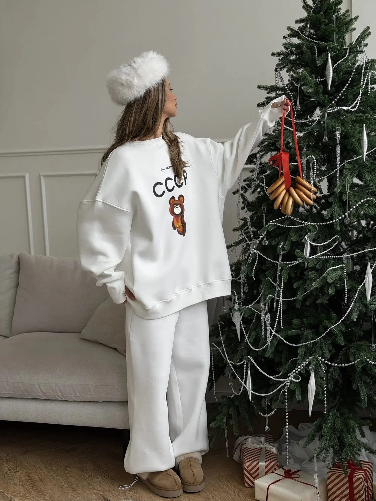 Vintage Red 'I'm from CCCP' Misha Bear Sweatshirt - TEVQA