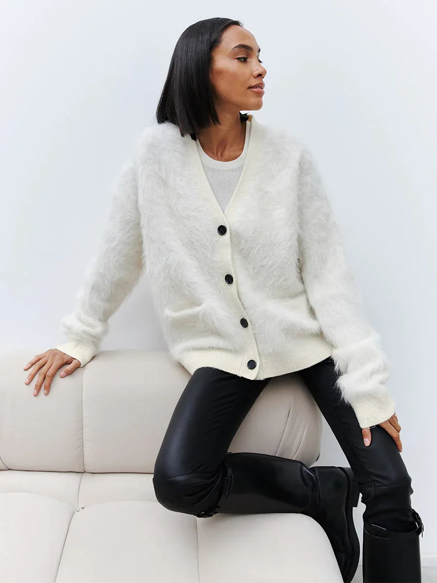 Cloud Soft Faux Mink Button Down Cardigan - TEVQA
