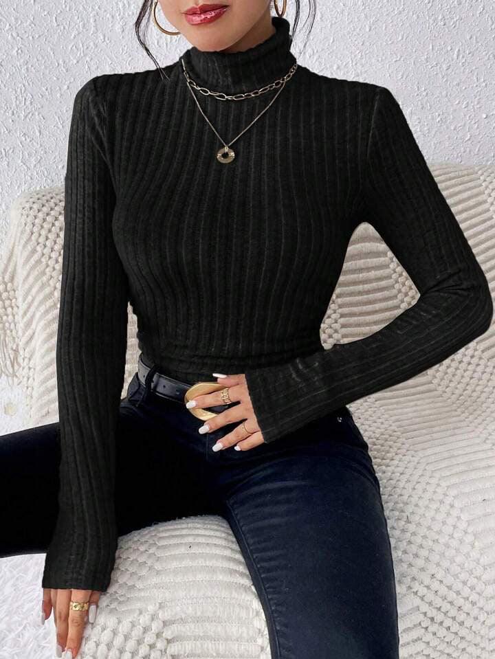 Essential Ribbed Turtleneck Top - View 8 | TEVQA