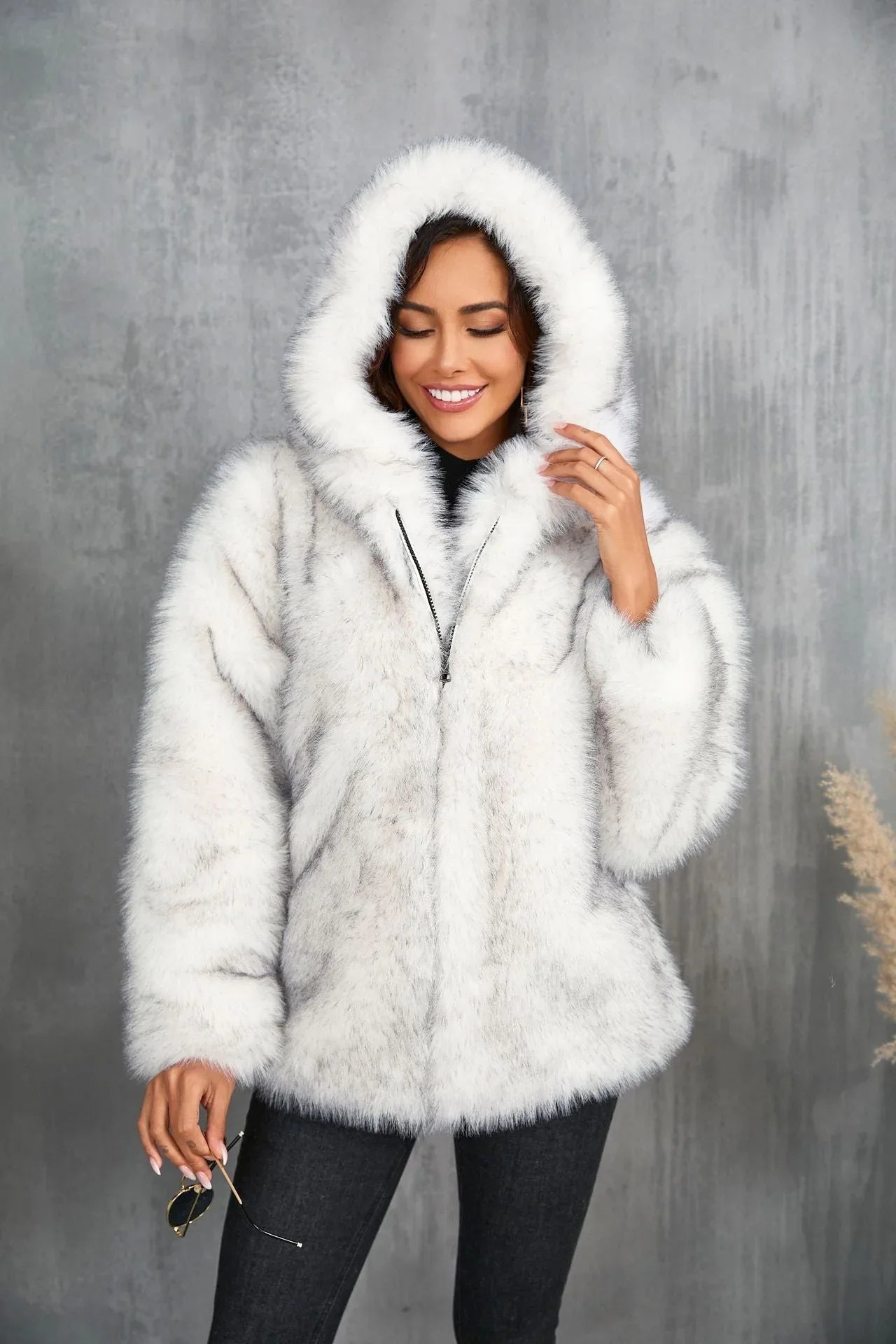 Alpine Glow Hooded Faux Fur Jacket - View 11 | TEVQA