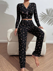 Tulip Floral Ribbed Henley Pajama Set