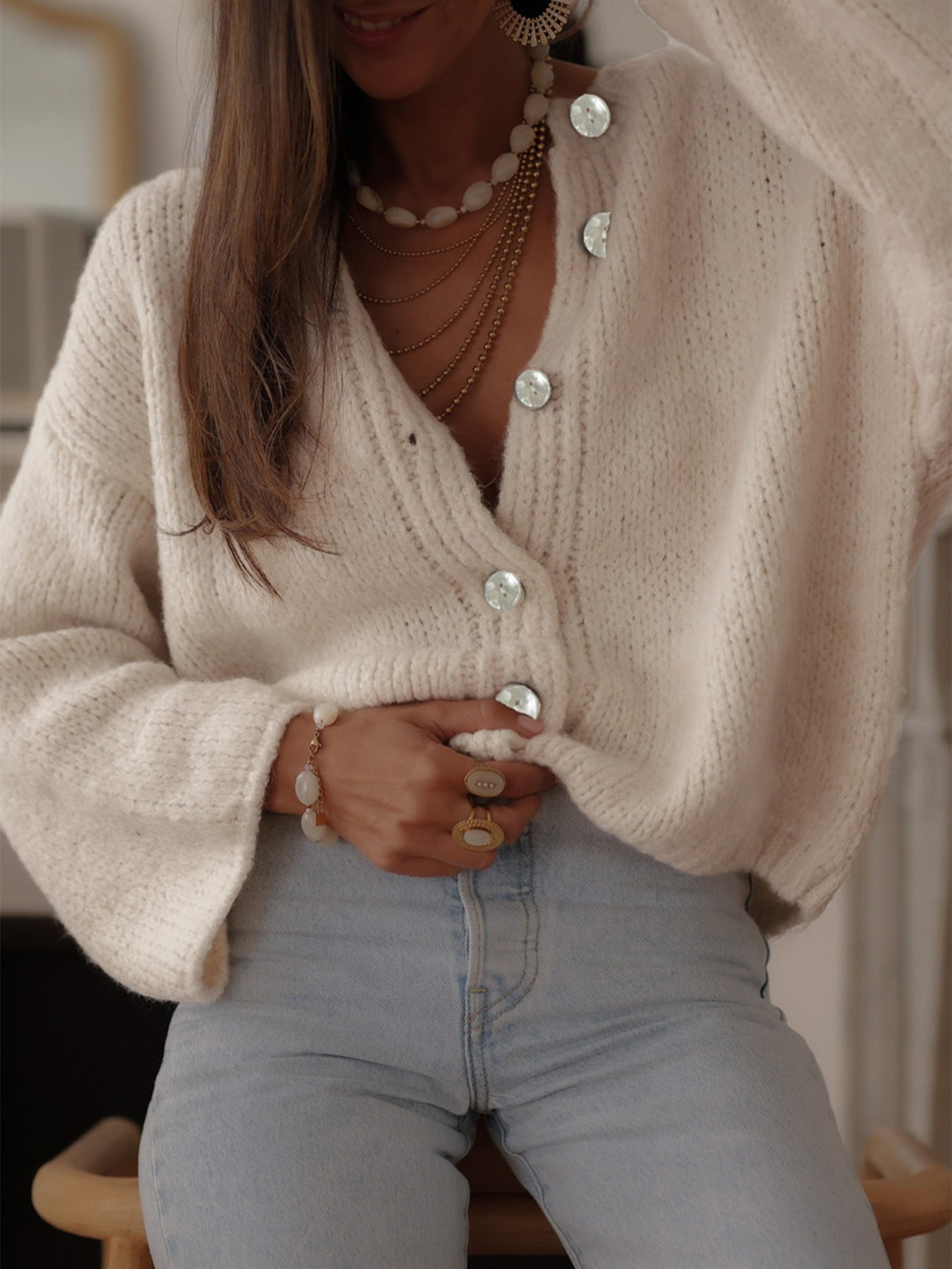 French Chic Pearl Button Cardigan
