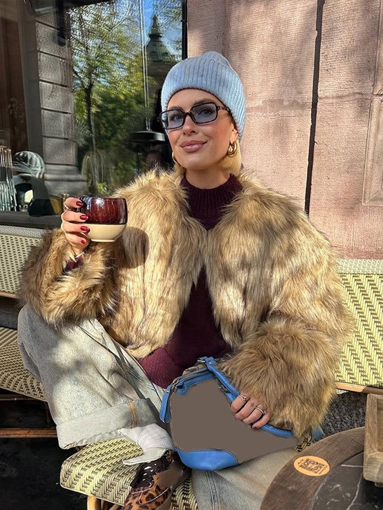 Plush Faux Fur Cropped Jacket - View 6 | TEVQA