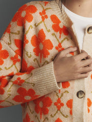 Orange Floral Jacquard Cardigan