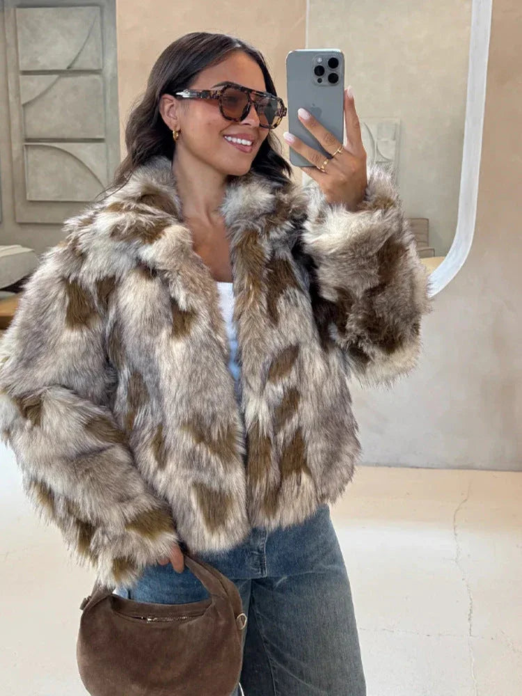 Wild Luxury Spotted Faux Fur Cropped Jacket - TEVQA