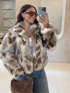 Wild Luxury Spotted Faux Fur Cropped Jacket - TEVQA