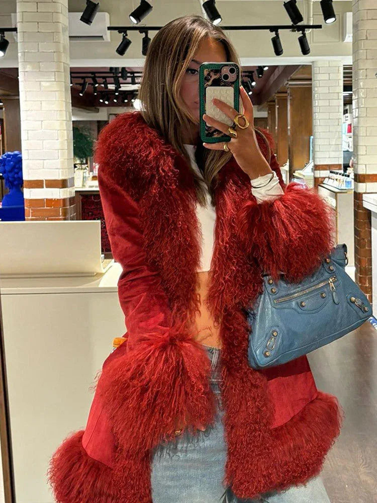 Faux Suede Fur Trim Coat Secondary image
