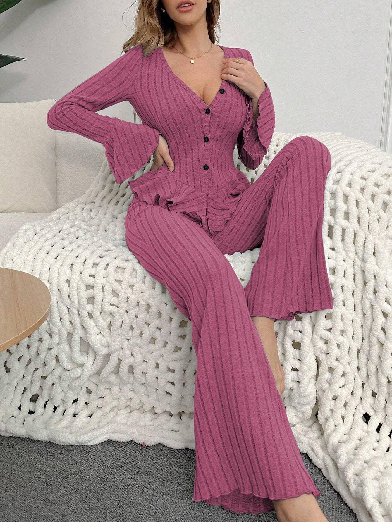 Ribbed Peplum Knit Lounge Set Secondary image