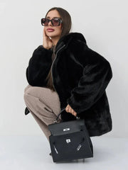 Midnight Velvet Faux Mink Zip-Up Coat - TEVQA