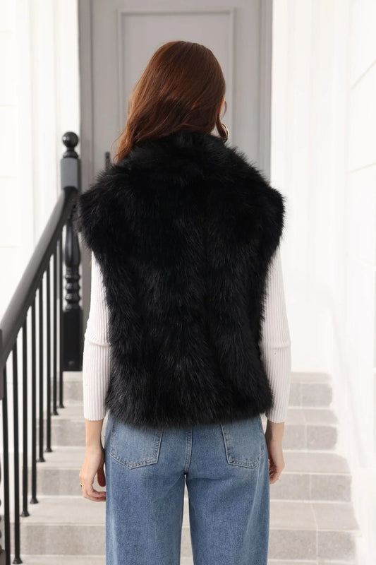 Luxe Oversized Lapel Faux Fur Vest - TEVQA