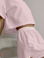 White Hollow Out Eyelet Lounge Set